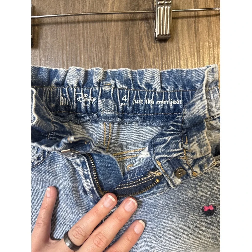 Gap Disney Minnie Mouse Jeans Girls 4 Blue Acid Wash Paperbag Waist Embroidered
